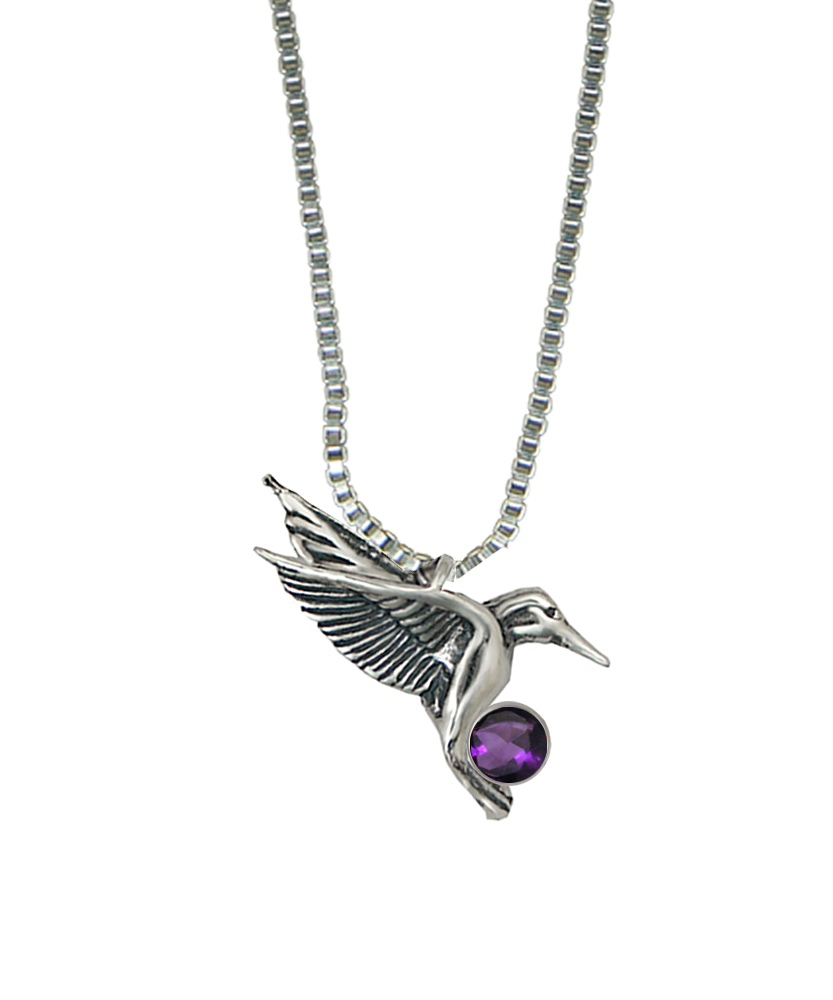 Sterling Silver Hummingbird Pendant With Amethyst